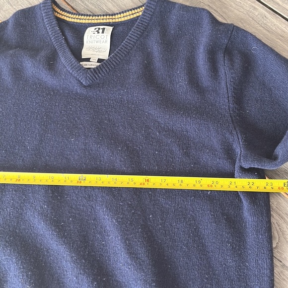 LE 31 par SIMONS TRICOT KNITWEAR NAVY AND GOLD QUALITY KNIT V-NECK WOOL SWEATER - Picture 8 of 8